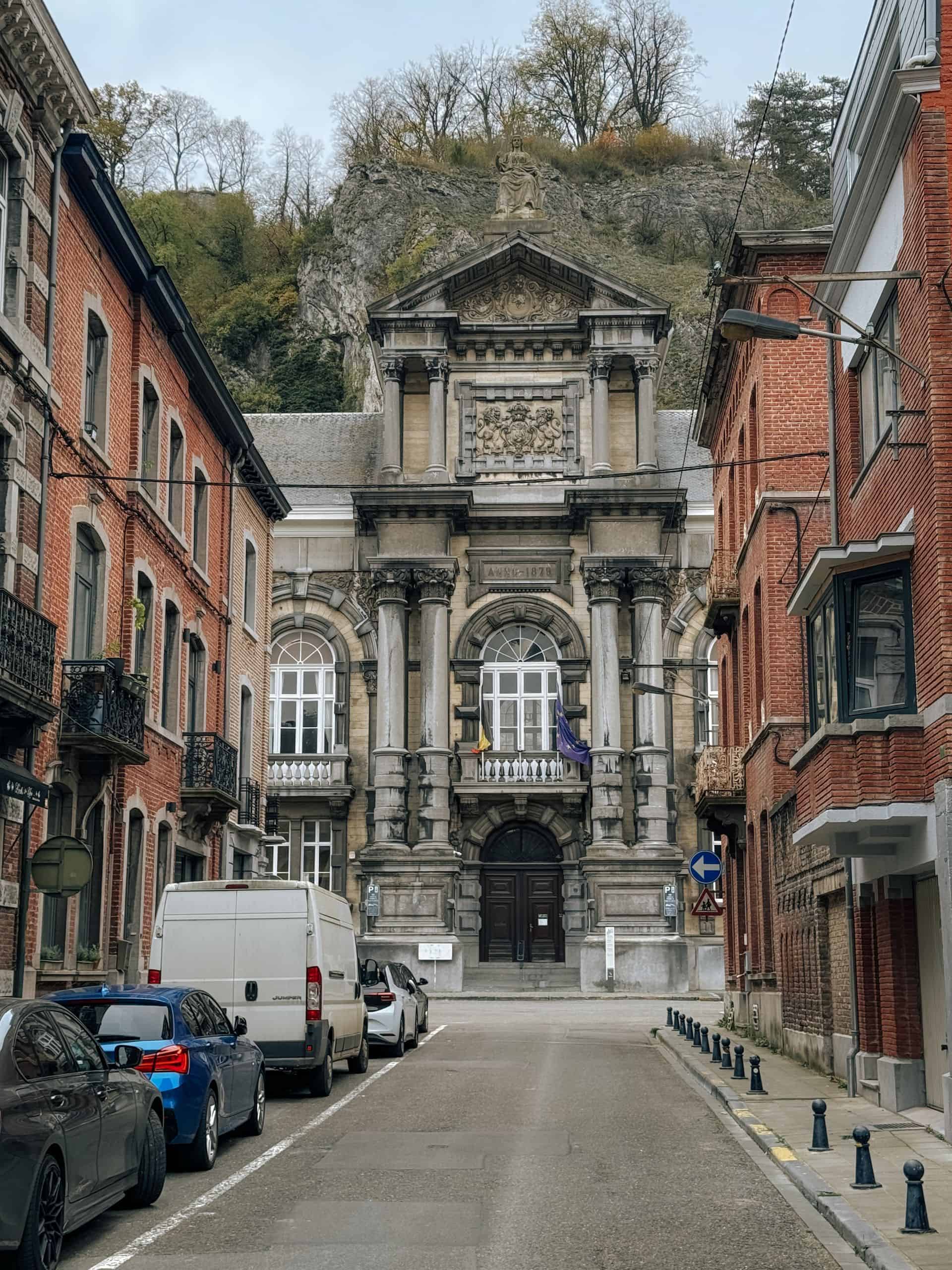 Beautiful historic architecture captured in Dinant, Wallonia under a cloudy sky.